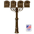 Qualarc The Hanford QUAD Lewiston mailbox post system w/Scroll Supports HPWS4-700-LM-BRZ